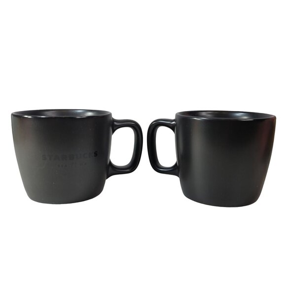 Starbucks SEA 71 WA Mug Set Black 12oz Spell Out Logo Square Handle Matte 2018 - Picture 6 of 8